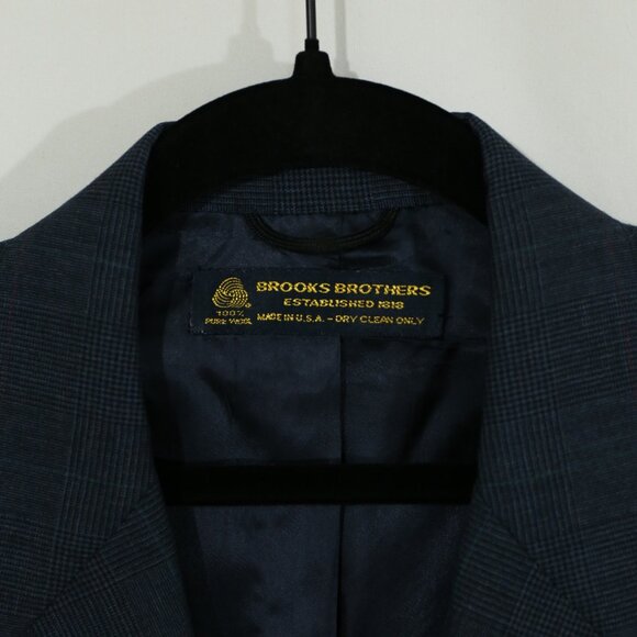 Brooks Brothers 100% Wool 2-Piece Suit 42R Navy Check Made in USA As-Is - Picture 4 of 15